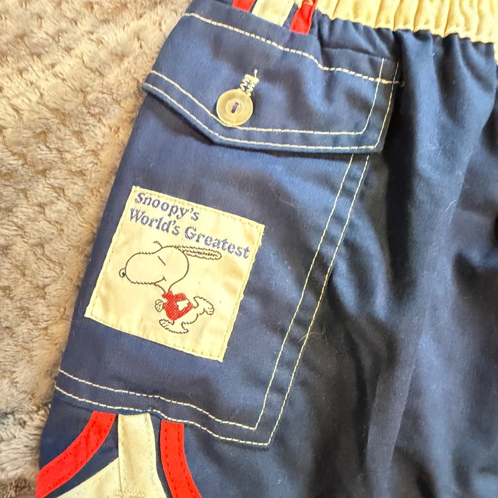 Vintage Snoopy World's Greatest Arrow Swim Trunks Blue Red White Size S